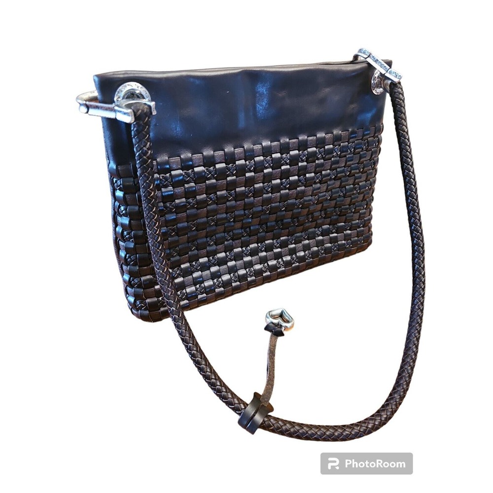 Brighton Woven Leather Crossbody Purse.‎ Beautiful Metal Hardware